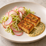 Mustard Tofu Pavé, Radish Carpaccio and Cider - Fresh Start 30: A Journey To Better Health Mustard Tofu Pavé, Radish Carpaccio and Cider Dressing